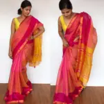 Pink Mangalagiri Silk Saree with Gold Zari Checks - Image 3
