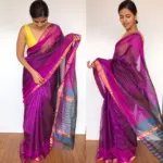 Magenta Purple Mangalagiri Silk Saree with Gold Zari Checks - Image 5