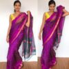 Magenta Purple Mangalagiri Silk Saree with Gold Zari Checks