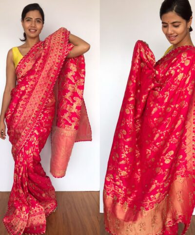 Rani Pink Banarasi Silk Saree in Georgette with Intricate Floral Zari Jaal