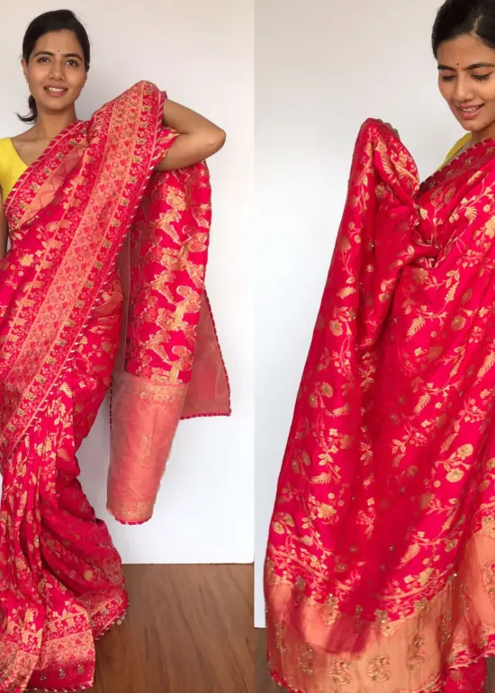 Rani Pink Banarasi Silk Saree in Georgette with Intricate Floral Zari Jaal