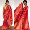 Peachy Red Banarasi Saree in Georgette with Intricate Floral Zari Jaal