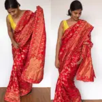 Peachy Red Banarasi Silk Saree in Georgette with Intricate Floral Zari Jaal - Image 4