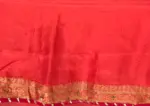 Peach Banarasi Georgette Saree with Golden Zari Weaves highlighted with Beautiful Zardozi Embroidery and Gota Piping - Image 7