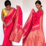Rani Pink Banarasi Georgette Saree with Golden Zari Weaves highlighted with Beautiful Zardozi Embroidery and Gota Piping - Image 3