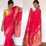 Rani Pink Banarasi Georgette Saree with Golden Zari Weaves highlighted with Beautiful Zardozi Embroidery and Gota Piping - Image 6