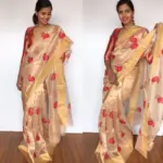Gold Pure Tissue Silk Saree with Floral Embroidery - Image 3