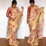 Gold Pure Tissue Silk Saree with Floral Embroidery - Image 2