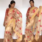 Gold Pure Tissue Silk Saree with Floral Embroidery - Image 4
