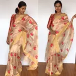 Gold Pure Tissue Silk Saree with Floral Embroidery - Image 5