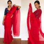 Scarlet Red Chiffon Saree with Badla work - Image 2
