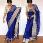 Royal Blue Mangalagiri Silk Saree with Kanchi Silk Border - Image 6