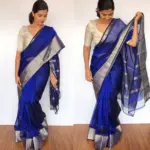 Royal Blue Mangalagiri Silk Saree with Kanchi Silk Border - Image 7