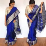 Royal Blue Mangalagiri Silk Saree with Kanchi Silk Border - Image 2