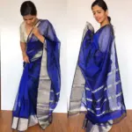 Royal Blue Mangalagiri Silk Saree with Kanchi Silk Border - Image 3