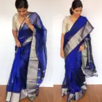 Royal Blue Mangalagiri Silk Saree with Kanchi Silk Border - Image 4