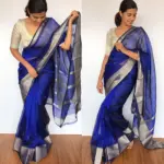 Royal Blue Mangalagiri Silk Saree with Kanchi Silk Border