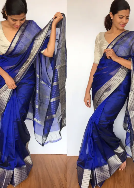 Royal Blue Mangalagiri Silk Saree with Kanchi Silk Border