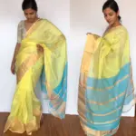 Pastel Yellow Mangalagiri Silk Saree with Gold Zari Kanchi Silk Border - Image 2