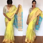 Pastel Yellow Mangalagiri Silk Saree with Gold Zari Kanchi Silk Border - Image 4