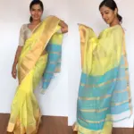 Pastel Yellow Mangalagiri Silk Saree with Gold Zari Kanchi Silk Border - Image 5