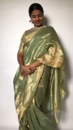 Sea Green Pure Tissue Silk Saree with Tanchui Weaves