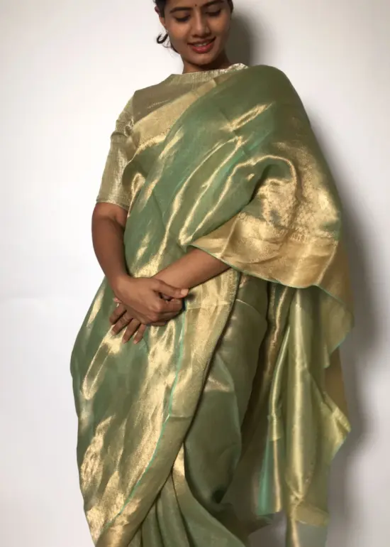 Sea Green Pure Tissue Silk Saree with Tanchui Weaves