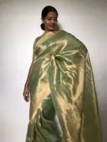 Sea Green Pure Tissue Silk Saree with Tanchui Weaves - Image 3