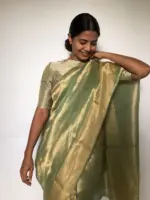 Sea Green Pure Tissue Silk Saree with Tanchui Weaves - Image 5