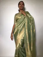 Sea Green Pure Tissue Silk Saree with Tanchui Weaves - Image 2