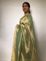 Sea Green Pure Tissue Silk Saree with Tanchui Weaves - Image 4
