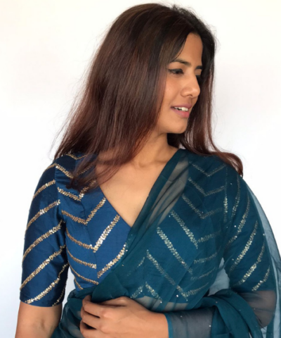 Ocean Blue Raw Silk Blouse