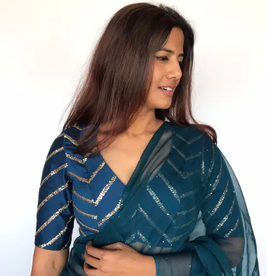 Ocean Blue Raw Silk Blouse