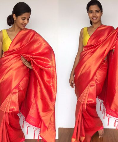 Peach Banarasi Silk Saree with Gold Zari Weaves