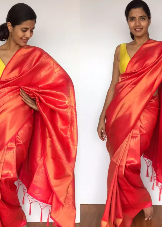 Peach Banarasi Silk Saree with Gold Zari Weaves