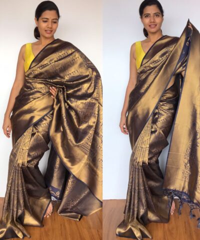 Navyblue Banarasi Silk Saree with Gold Zari Weaves