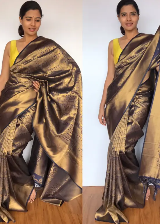 Navyblue Banarasi Silk Saree with Gold Zari Weaves