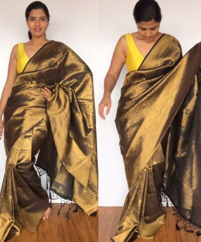 Black Banarasi Silk Saree with Gold Zari Weaves