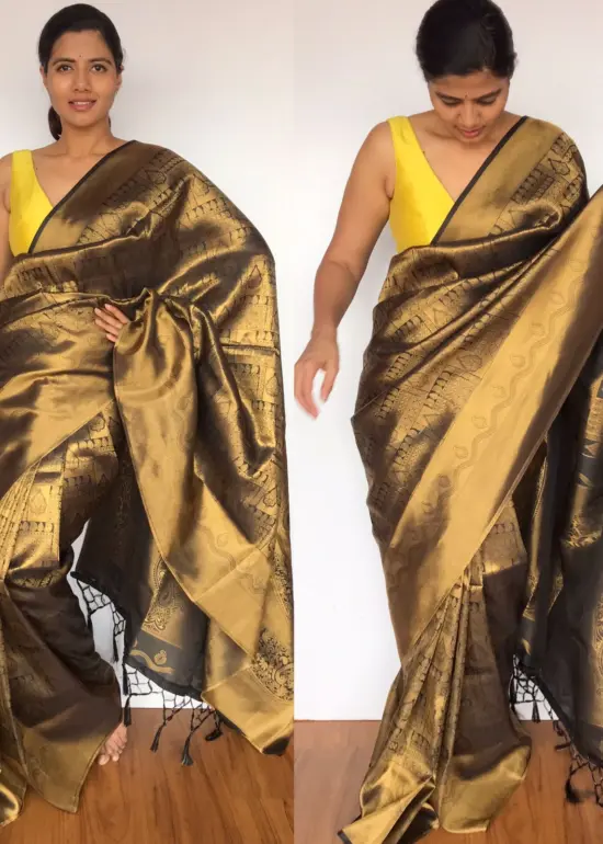 Black Banarasi Silk Saree with Gold Zari Weaves