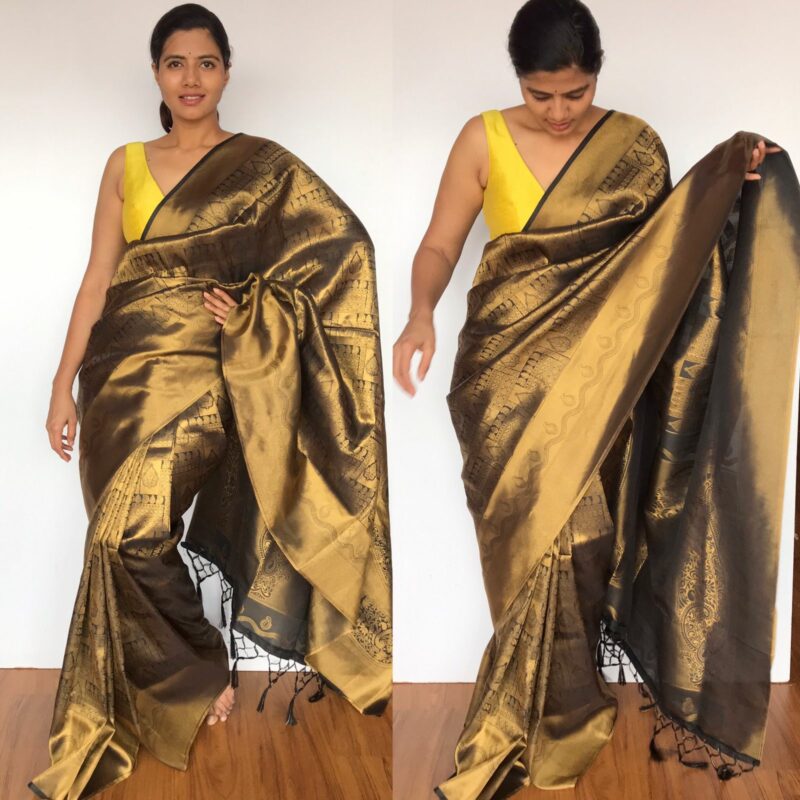 Black Banarasi Silk Saree with Gold Zari Weaves