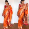 Golden Orange Banarasi Silk Saree with Beautiful Paithani Weaves
