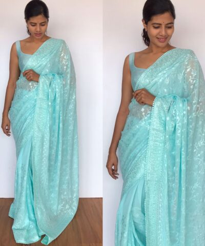 Blue Georgette Saree with Embroidery Sequins