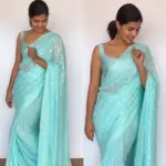 Blue Georgette Sequin Saree with Embroidery Work - Image 2