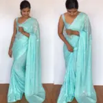 Blue Georgette Sequin Saree with Embroidery Work - Image 3