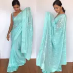 Blue Georgette Sequin Saree with Embroidery Work - Image 4