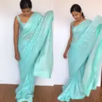 Blue Georgette Sequin Saree with Embroidery Work - Image 5