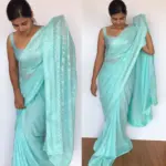 Blue Georgette Sequin Saree with Embroidery Work - Image 6