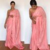 Peach Georgette Sequin Saree with Embroiderey Work