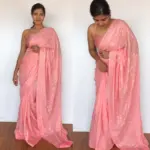 Peach Georgette Sequin Saree with Embroiderey Work