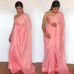 Peach Georgette Sequin Saree with Embroiderey Work - Image 2